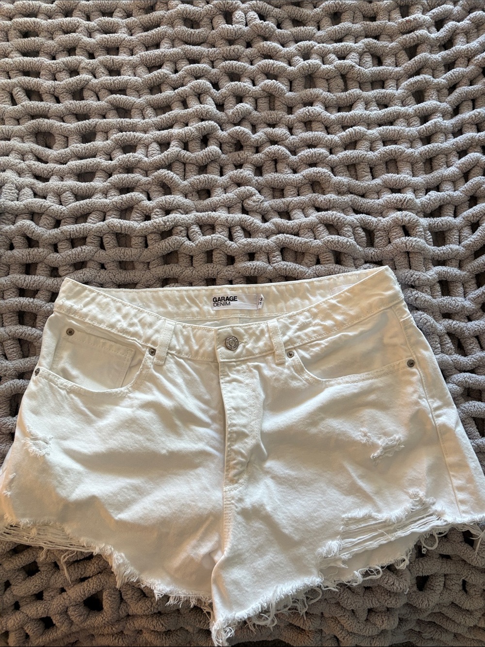 Garage White Distressed Denim Shorts